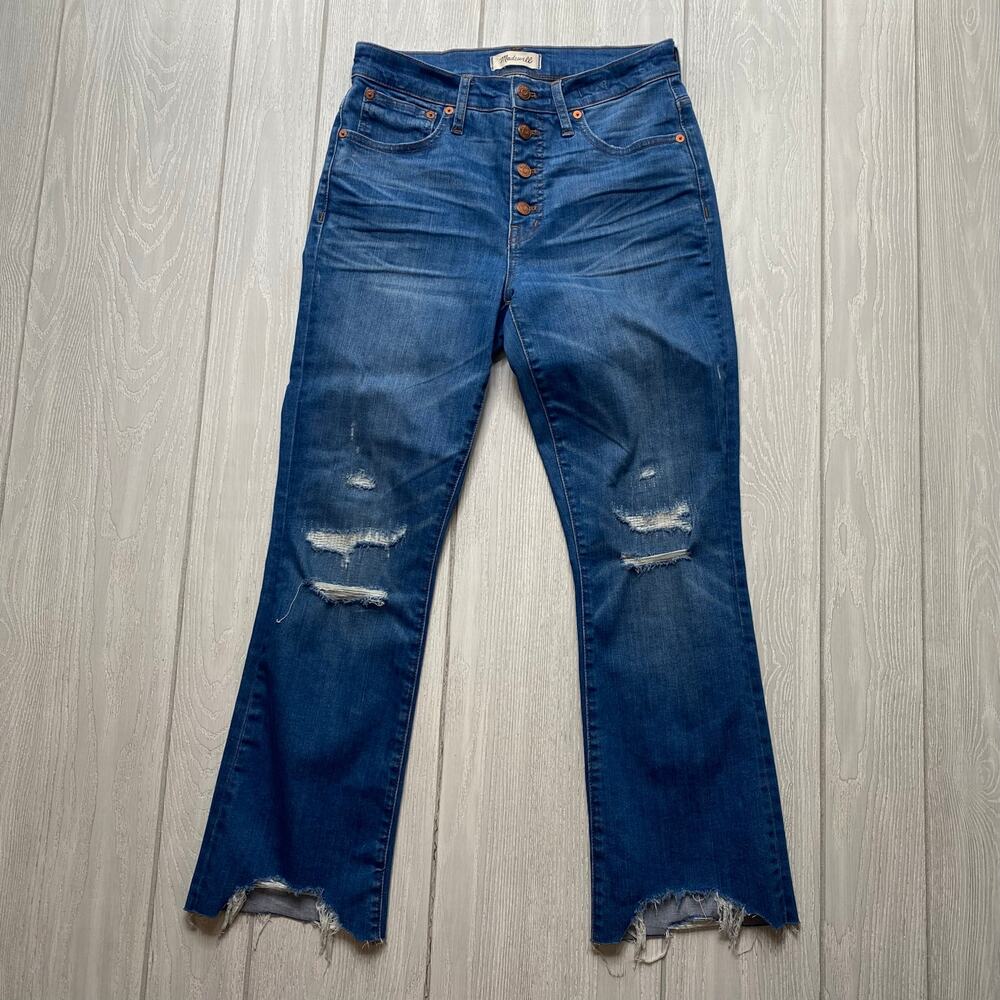Madewell Denim Distressed Cali Demi Boot Blue Jeans Size 27